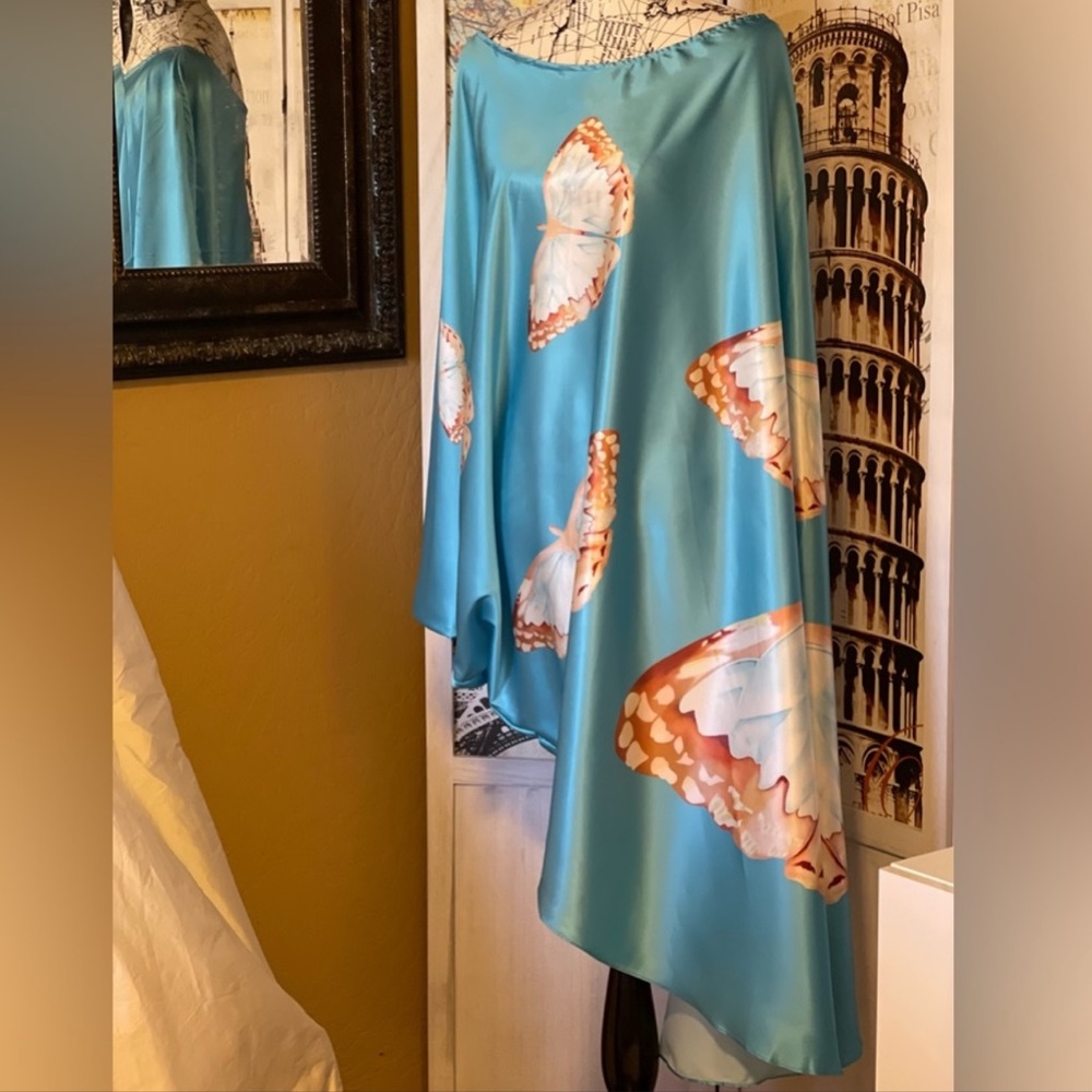 Teal Butterfly One-Shoulder Swim Coverup - Picture 7 of 9